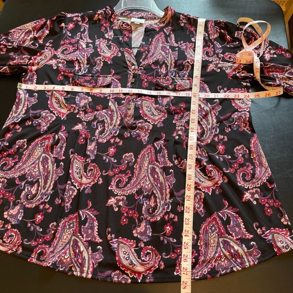 SOLD IN AUCTION ~ AVENUE Abstract Paisley Floral Black Button Henley 18/20 - Picture 10 of 10